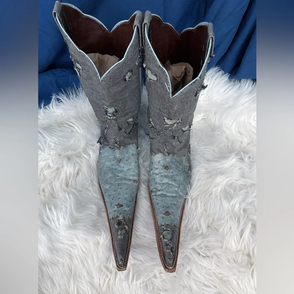 Bilbo ( coach roach kickers)Distressed Blue Denim Western boots US 9.5 - Picture 2 of 7